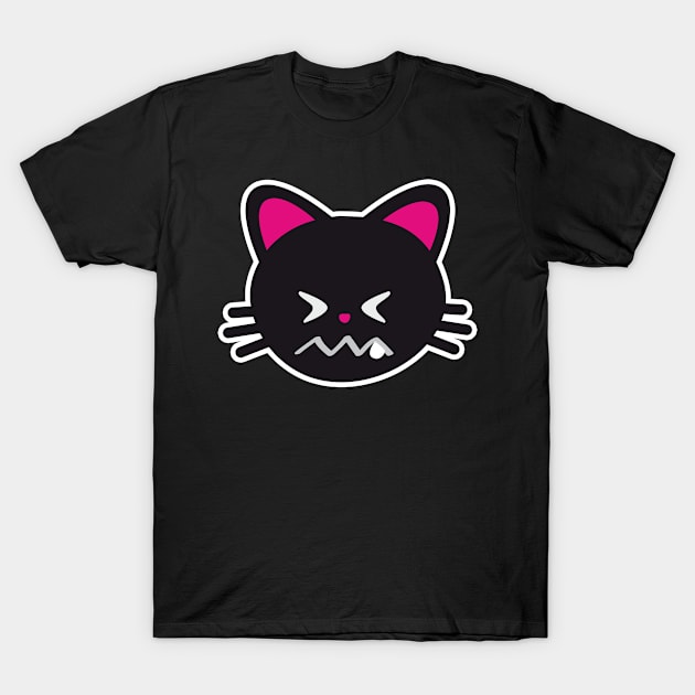 One Tooth Black Cat Confounded Kitten Face T-Shirt by HappyGiftArt